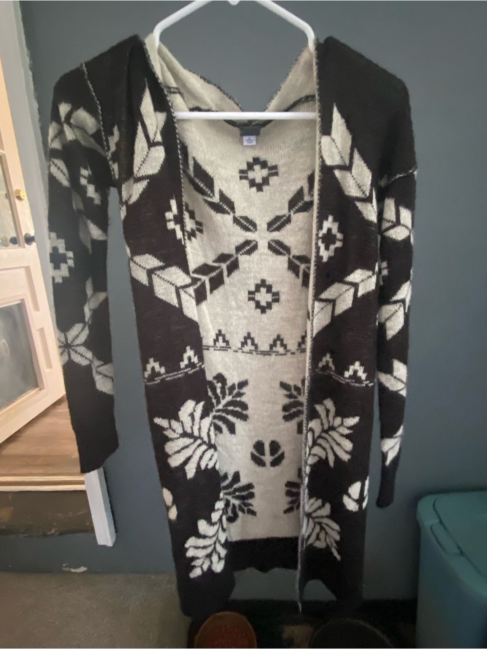 Poof! Black and Cream Hooded Patterned Cardigan